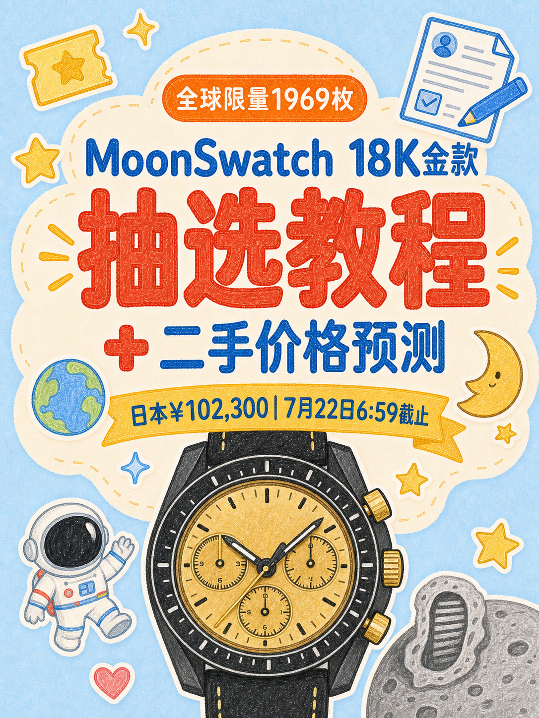 MoonSwatch MISSION TO THE MOON 1969抽选教程与二手价格预测手绘封面