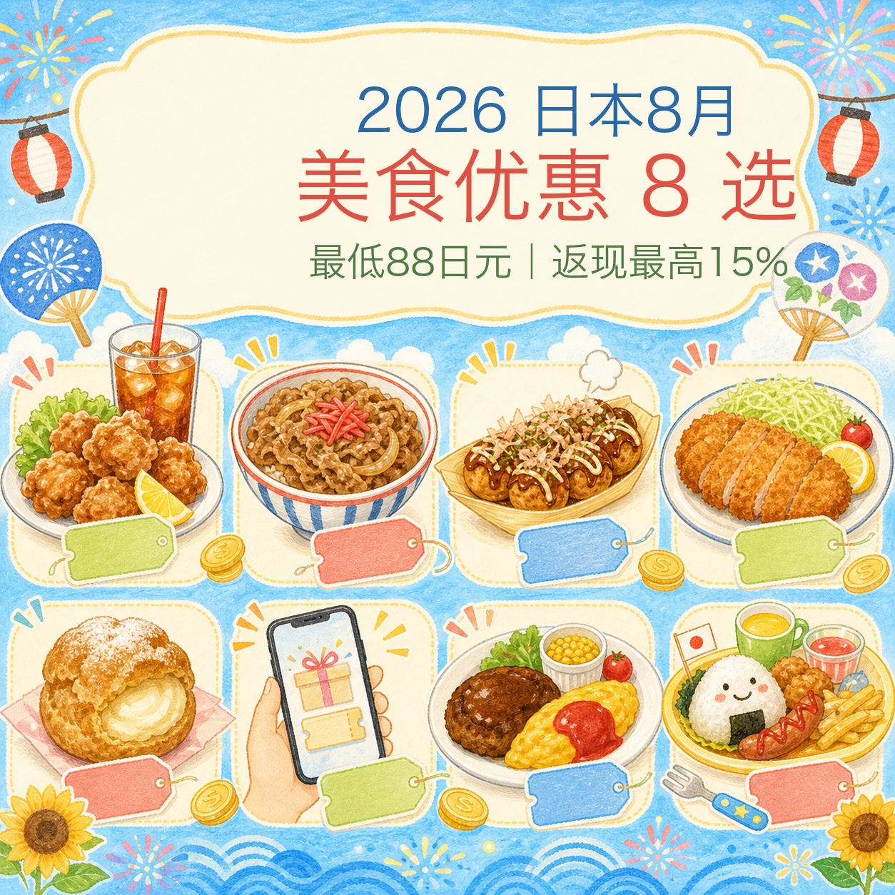 2026年日本8月美食优惠8选：最低88日元、返现最高15%