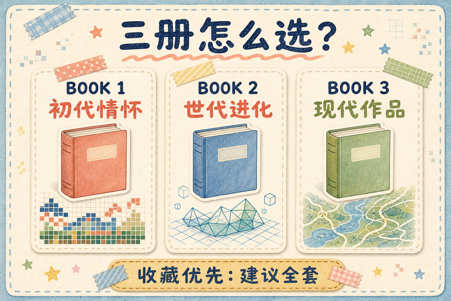 BOOK 1初代情怀、BOOK 2世代进化、BOOK 3现代作品的三册选择指南