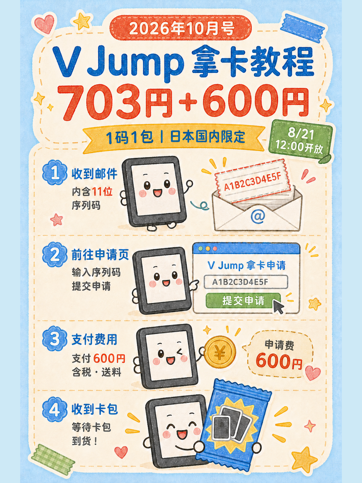 V Jump 2026年10月号 ONE PIECE全员应募拿卡教程：703日元电子书加600日元申请费